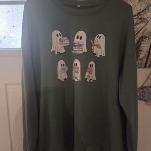 Green Sweatshirt with Ghost Print